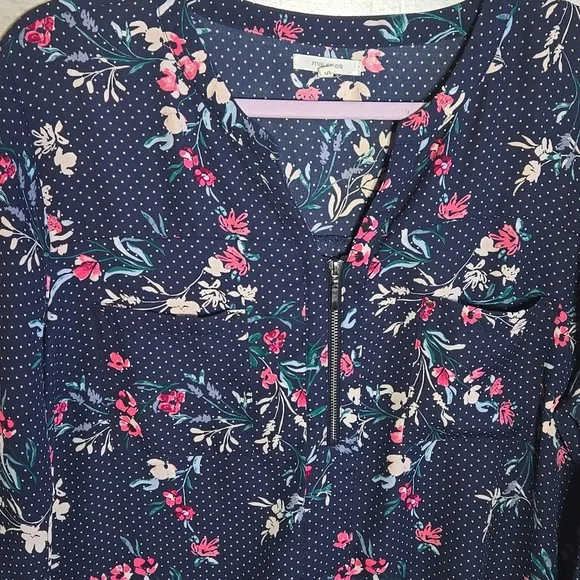 Maurices Blouse Navy Floral Pink Polka Dot Womans XL - Picture 1 of 7